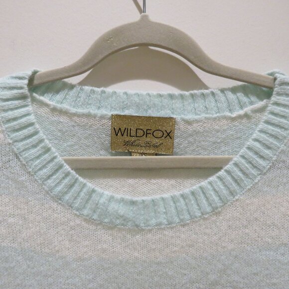 WILDFOX White Label Bridgette Heart Lake House Striped Sequin Sweater Aqua White - Picture 4 of 15